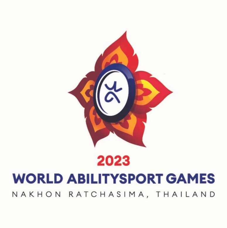 Contrasting yellow and red flower emblem with World Abilitysport emblem in the center.
